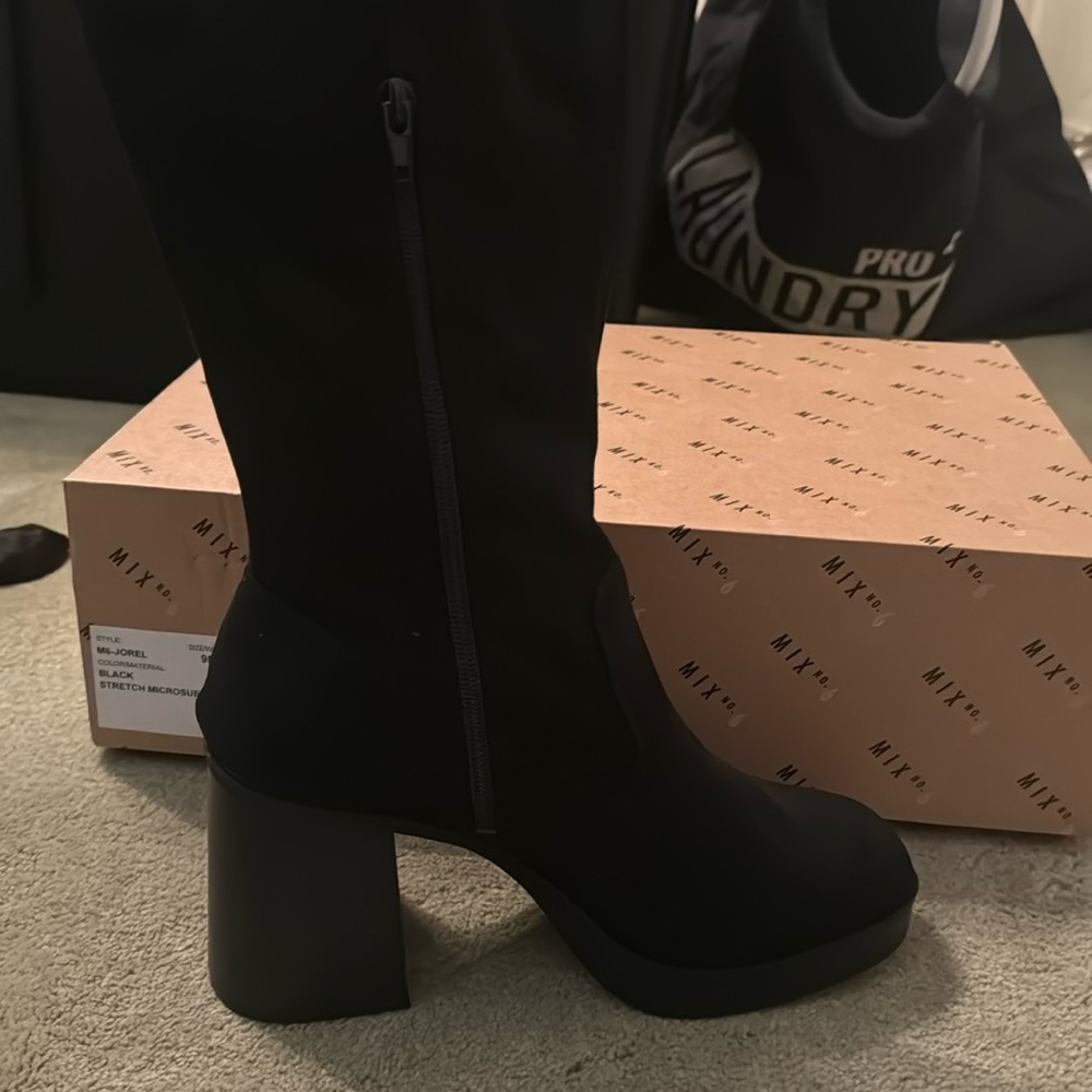 Faux suede square toe over the knee boots